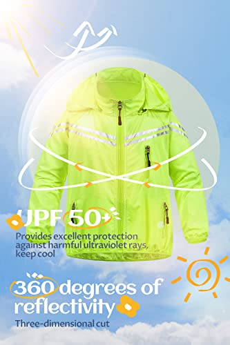 Image of CREATMO US Boys Girls Rain Coat Kids Reflective Cycling Jacket Waterproof Packable Children Windbreaker With Removable Hood
