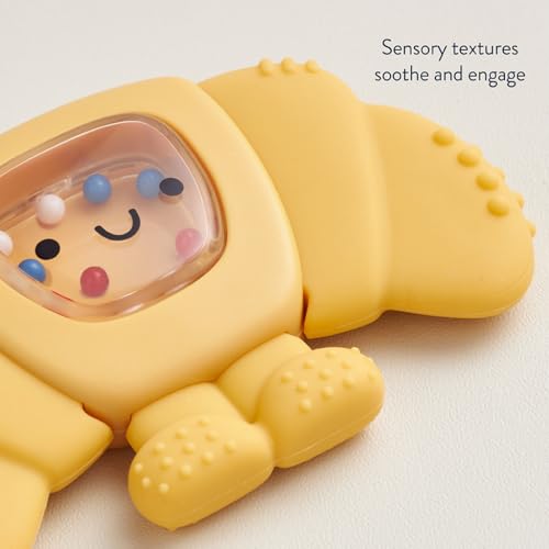 Image of Itzy Ritzy Silicone Rattle Teether- BPA-Free Silicone Teether with Rattle for Babies & Toddlers - Features a Gentle Rattle Sound, Colorful Beads & Multiple Textures (Croissant)