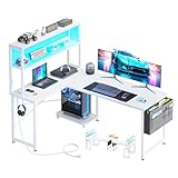 AODK ゲーミングデスク コンセント付き パソコンデスク 袋付き l字デスク デスク 机 幅135cm ラック付き pcデスク ワーク 収納 オフィス 仕事用 在宅勤務 組立簡単 ホワイト