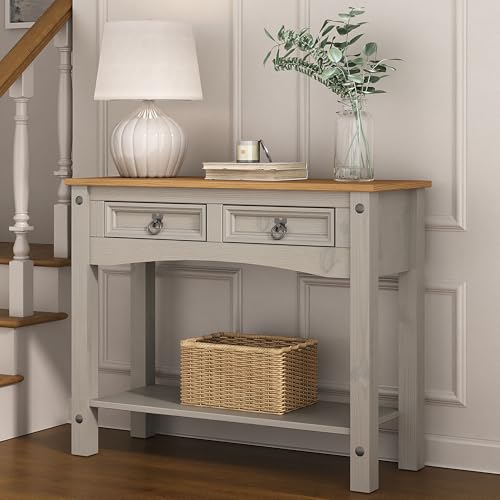 Corona Console Table Grey 2 Drawer Mexican Solid Pine