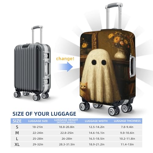 Cute Ghost Cat Bookshelves Elastic Travel Luggage Covers Dustproof Scratch-Resistant Suitcase Protector Fit 22-24 Inch4