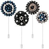 kilofly Men's Bead Lapel Pin Wedding Suit Boutonniere Stick, Value Set of 4