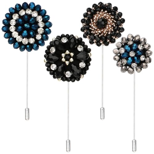 kilofly 4 pc Men's Lapel Pin Rhinestone Crystal Wedding Suit Boutonniere Brooch