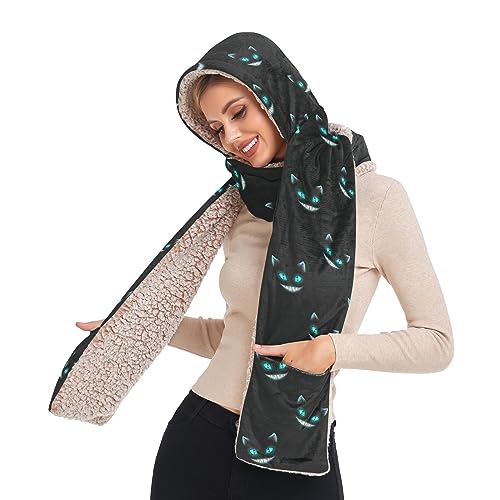 Women Winter Scarf 3 in 1 Hooded Hat Pullover Mitten Combo Cold Weather Neck Warmer2