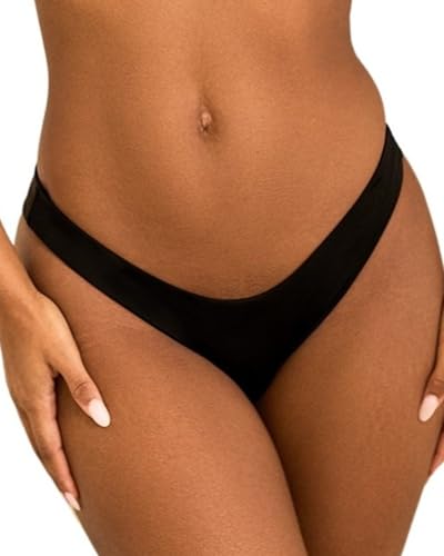 Dippin' Daisy's Nocturnal Bikini Bottom for Women High Cut Cheeky Swim Bottom Low Rise Curved Waist Double Lined Luxe Fabric Flattering Fit Beach Pool Swimwear Comfortable, Stylish (Black, Medium)