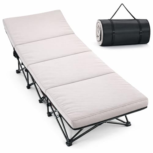 Image of ABORON XXL Camping Cot with 2in Memory Foam Mattress, 900LBS Heavy Duty Sleeping Cot for Adults, Extra Wide Sleeping Cot, 1200D Double Layer Oxford Cot for Camping, Guest, Office Nap
