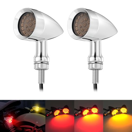 PBYMT Motorcycle Bullet 24 LEDs Turn Signal Lights Amber SMD Blinkers Mount Hole Compatible for Honda Yamaha Suzuki Kawasaki Harley Chopper Bobber (Black) (Chrome/Red and Yellow)