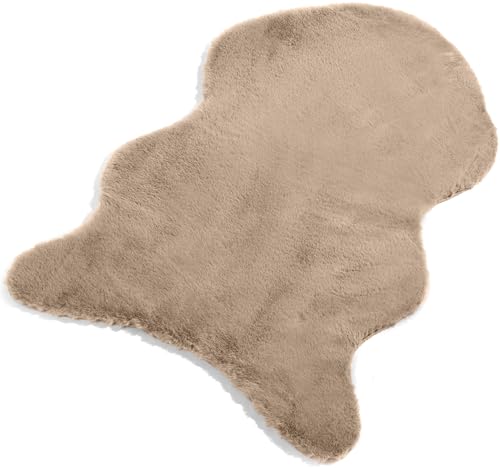 Schaffell-Imitat Vorleger, Lammfell Teppich, Kunstfell, flauschiger Schaffell Vorleger, Bettvorlerger, kleiner Teppich ca. 60x90cm Longhair, Fell-Optik- KEIN ECHTFELL (Beige)
