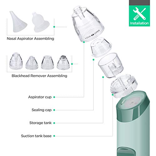 2 in 1 Baby Nasal Aspirator,Blackhead Remover - COCOBELA USB Electric Nose Sucker for Baby Infants with 3 Silicon Tip and 4 Replacement Blackhead Remover Probes - Thumbnail 6