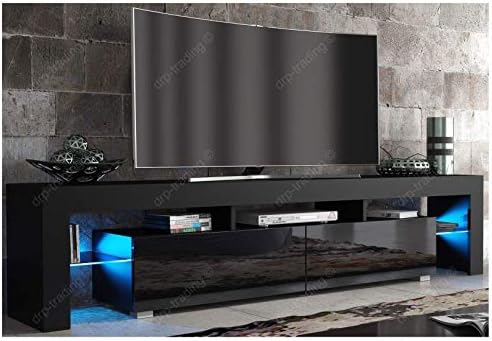 DRP Trading Modern TV Unit 200cm Cabinet Black Matt and Black High Gloss FREE LED RGB Lights
