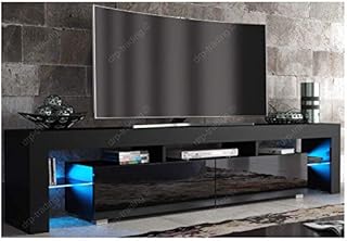 DRP Trading Modern TV Unit 200cm Cabinet Black Matt and Black High Gloss FREE LED RGB Lights