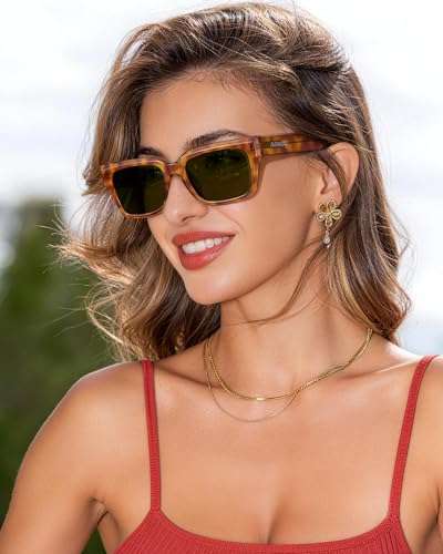 Image of AVAWAY Chunky Rectangle Sunglasses for Men Women, Polarized Trendy Large Acetate Frame UV400 Protection Driving Sun Glasses