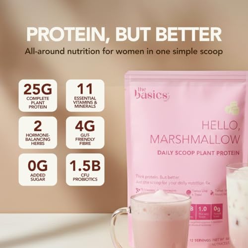 Image of Daily Scoop Plant Protein for Women, 25 g Vegan Protein with Vitamins & Herbs, Marshmallow Flavor, 500 g (Pack of 1)