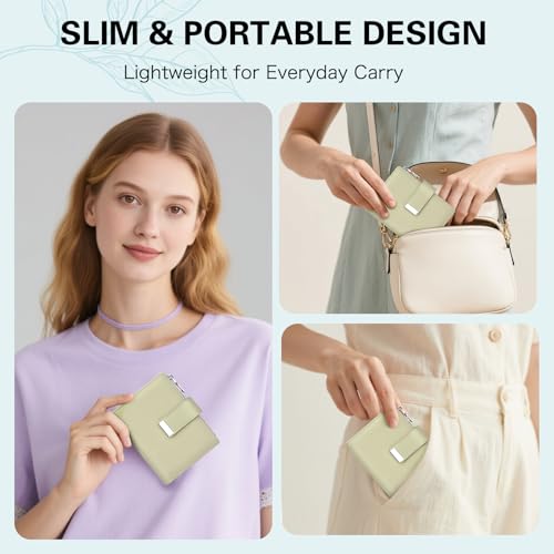 Image of Small Wallet Women RFID Blocking Soft Leather Card Holder Compact Ladies Wallet with Zipper Coin Pocket ID Window