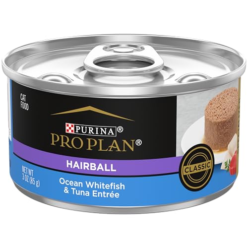 Purina Pro Plan Hairball Control Cat Food Wet Pate, Hairball Ocean Whitefish and Tuna Entree - (Pack of 24) 3 oz. Cans