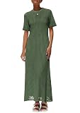 PRETTYGARDEN Womens Eyelet Cover Up Dress 2026 Summer Vacation Resort Maxi Dresses Beach Short Sleeve Hollow Out Sundress (Army Green,Medium)