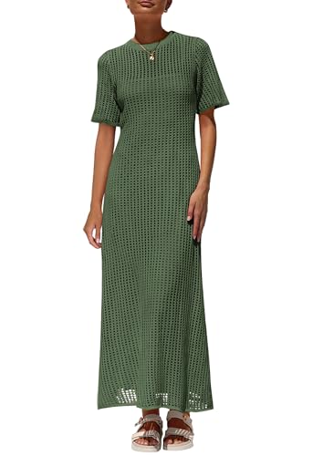 Image of PRETTYGARDEN Womens Eyelet Crochet Maxi 2 Piece Dress Sets