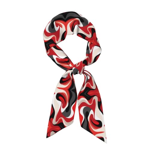 red black white abstract Prints Silk Scarf for Women 46.9 * 3.1 In Headband