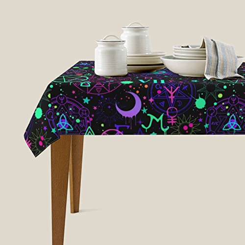 Bapcoku Magical Goth Bright Alchemical Gothic Astrology Tablecloth For Dining Room Kitchen Birthday Party Decorations, 54"X72" Rectangular Oil-Proof Waterproof Table Cover #TOP2