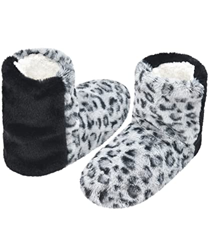 Image of DICUIRD Slipper Socks for Women,Fuzzy House Indoor Boots Slippers with Soft Soles,Warm Cozy Fluffy Sherpa Lined Booties Socks with Non Slip Bottom
