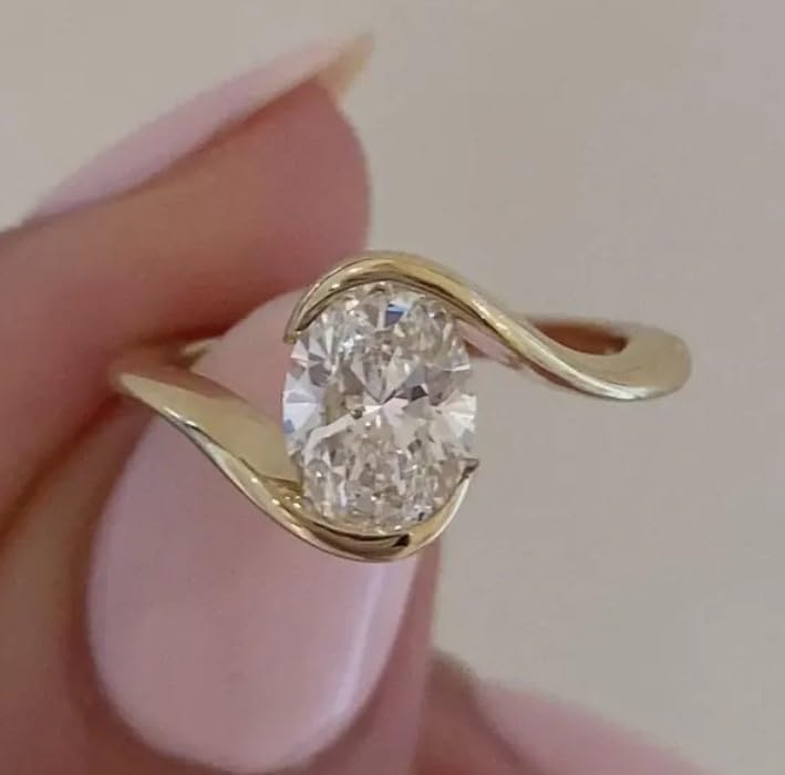 3 Ct Oval Diamond Ring Yellow Gold Plated Ring Solitaire Wedding Ring for Women, Gifted Ring For Her,size 3-12.4
