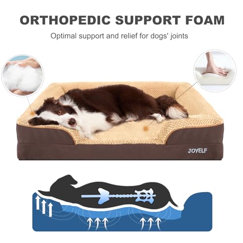JOYELF Orthopädisches Hundebett für extra große Hunde, Schaumstoff-Sofa-Couch-Bett, wasserdichtes Haustierbett mit abnehmbarem, waschbarem Bezug und rutschfestem Boden für Hunde - Kaffee
