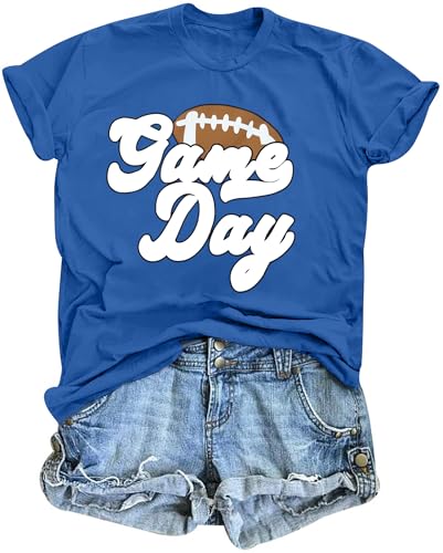 Game Day Shirts for Women Football Graphic Sunday Funday Tee Vintage Casual Football Season Short Sleeve Tee Tops