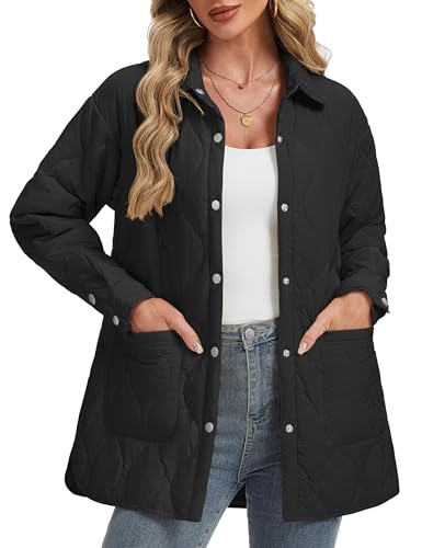 YUCOLEN Women's Quilted Jacket Trendy Long Lightweight Coat Ladies Cute Warm Shacket 2026 Fall Winter Fashion Clothes(Black, Small)