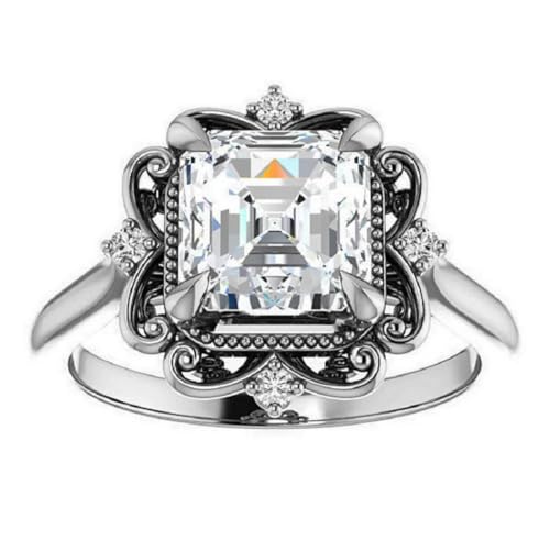 2 CT Asscher Cut Colorless Moissanite Engagement Ring Set Wedding Bridal Rings Set Solitaire 10k 14k 18k Gold Sterling Silver Ring4