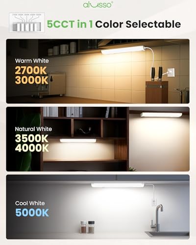 Image of ALUSSO 12 Inch LED Under Cabinet Lighting Plug in 120V, 5CCT Color Selectable 2700K-5000K Dimmable 6W 480LM High Brightness, CRI 90+ Strip Linkable Under Counter Lights for Kitchen Sink, 1 Pack