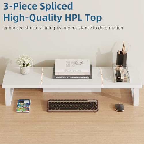 OYRREU Bildschirmerhöhung 2 Monitore, 91x26cm Monitor Erhöhung Schreibtisch Monitorständer Weiß Computer Monitor Stand, Monitor Riser TV PC Bildschirm Computer Ständer