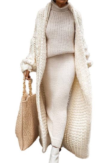 Maxi Crochet Cardigan Sweaters for Women Fall Open Front Long Sleeve Drop Shoulder Coatigan Chunky Knit Sweater Coats Jackets