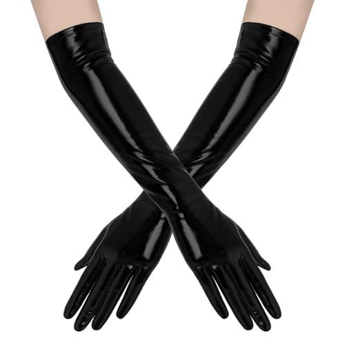 zavehony Lederhandschuhe Damen,Lange Handschuhe Damen,Lange Handschuhe Schwarz,Women's Faux Leather Adult Long Gloves,Abendhandschuhe,Für Halloween, Weihnachten,...