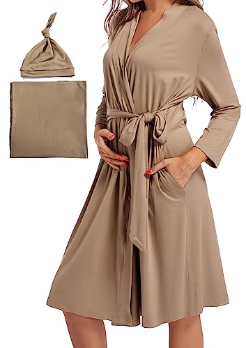 SUFEINI - SUFEINI Maternity Mommy Robes with Matching Swaddle Blanket Set, Maternity Mommy Postpartum Bathrobe Sleepwear - Best Deal on Amazon