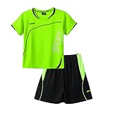 iixpin Trainingsanzug Kinder Kurz Sportanzug Jungen Zweiteiler Sport Fitness Fußball Outfits Kurzarm Shirt Top mit Shorts Sommer Sportbekleidung Grün 122-128/7-8 Jahre