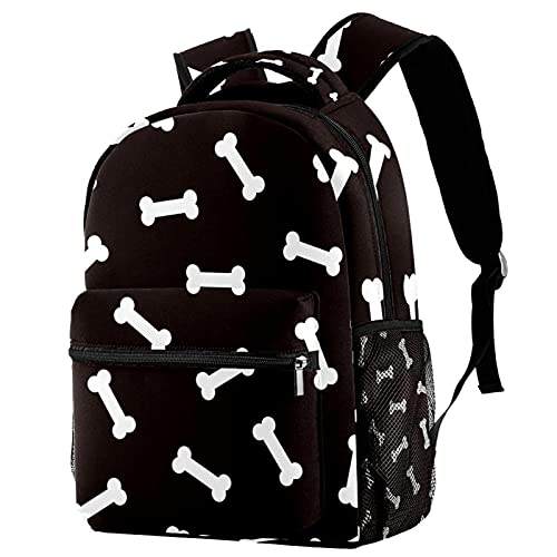 Sac à dos voyage noir et blanc motif os de chien avec porte-bouteille Leisure Campus