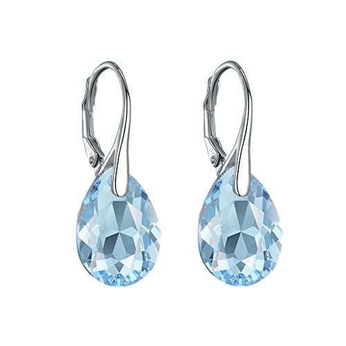 Aretes colgantes de plata esterlina con aguamarina creados con cristales Zircondia®