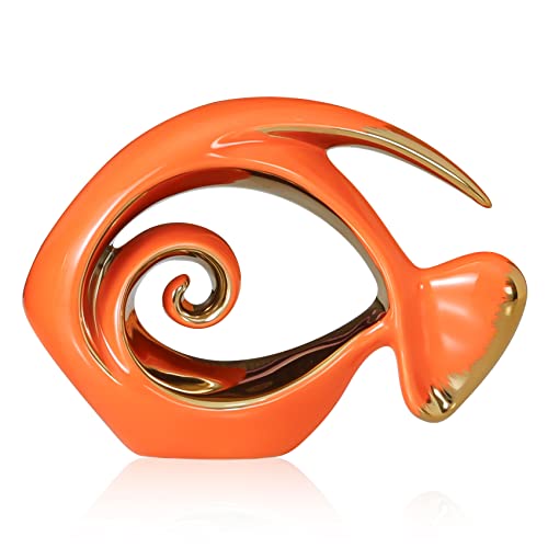 Orange Gold Ceramic Fish Figurines - Coastal Home Decor, Modern