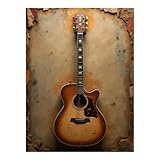 Diamant-Kunst-Sets für Erwachsene – Rustikale Akustikgitarre, Holzanhänger, Diamant-Malerei-Set...