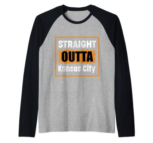 Straight Outta Kansas City Kansas USA Retro Humor Camiseta Manga Raglan