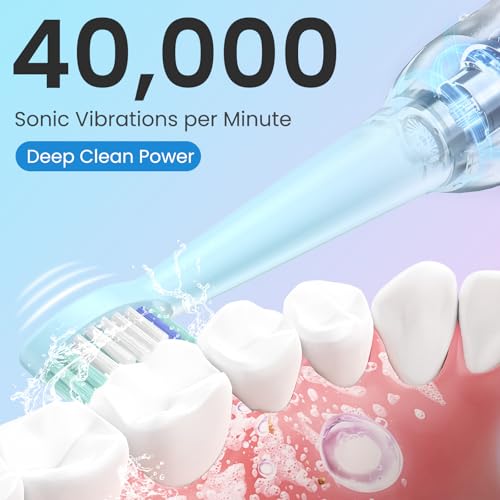 YUNCHI C2 Elektrische Zahnbürste mit 40000 VPM, Schallzahnbürste für Erwachsene & Kinder, USB-C Ladung, 30 Tage Akkulaufzeit, 5 Putzmodi, 2-Min-Timer, 8 Bürstenköpfen, Reiseetui, Rosa und Hellblau – Bild 3