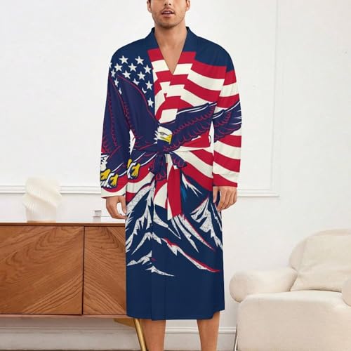 Ea-gles Flying Over U.S. Flag Soft Robe Long Sleeve Bathrobes V Neck Sleepwear Spa Robes with Belt Men Woman2