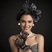 CURASA 4PCS Fascinators Hat For Women Flower Tea Party Hat With Lace Gloves Pearl Necklace Earrings Black Feather Hats 1920s Cocktail Wedding Church Headwear Elegant Headpiece Jewelry Set