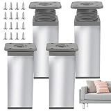 4 Pcs Pied Reglable pour Meuble 100 mm(+20 mm) Pied de Table Reglable en Hauteur Pied Meuble Reglable Cuisine en Aluminium, en Forme de Rectangle pour Canapé Armoire Tables Basses Cuisine, Argent
