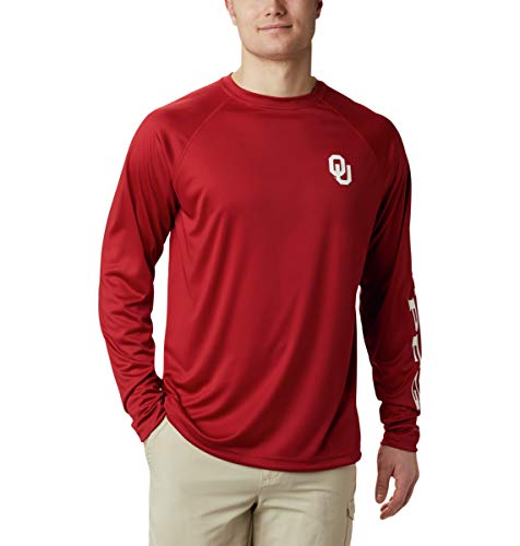 Columbia NCAA Oklahoma Sooners Men's Terminal Tackle Long Sleeve Shirt, X-Large, OK - Red Velvet/White