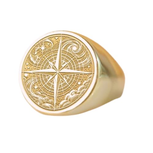 Chevalière boussole argent 925 bague plaquée or ronde pour homme femme LKDR_0664