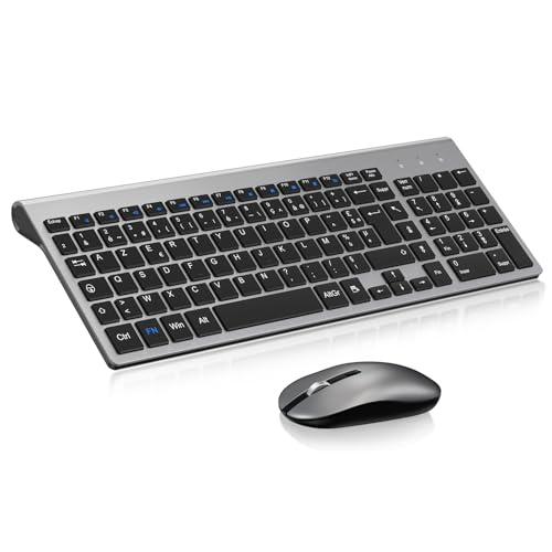 Ensemble Clavier et Souris sans Fil, cimetech Claiver AZERTY Français, Combo Clavier et Souris, Set Silencieux avec Récepteur Nano USB 2.4GHz, Compatible avec Windows/MacOS, Windows PC Laptop - Gris