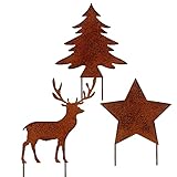 Edelrost Gartenstecker Hirsch - Stern - Tanne in Rostoptik zum Stecken 20cm hoch
