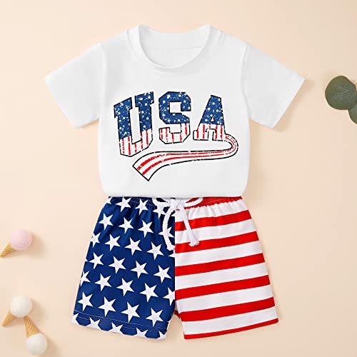 Weixinbuy Toddler Baby Boy 4th of July Outfits Short Sleeve T-Shirt Tops and American Flag Shorts 2Pcs Summer Outfit Independance Day Clothes Set for Boys 18-24 Months — view 2