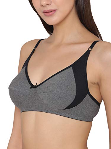 Image of Clovia Women's Cotton Solid Non-Padded Full Cup Wire Free T-Shirt Bra - Dark Grey
